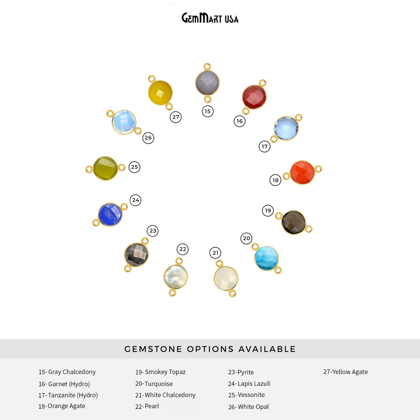 Round 12mm Double Bail Gold Bezel Gemstone Connector