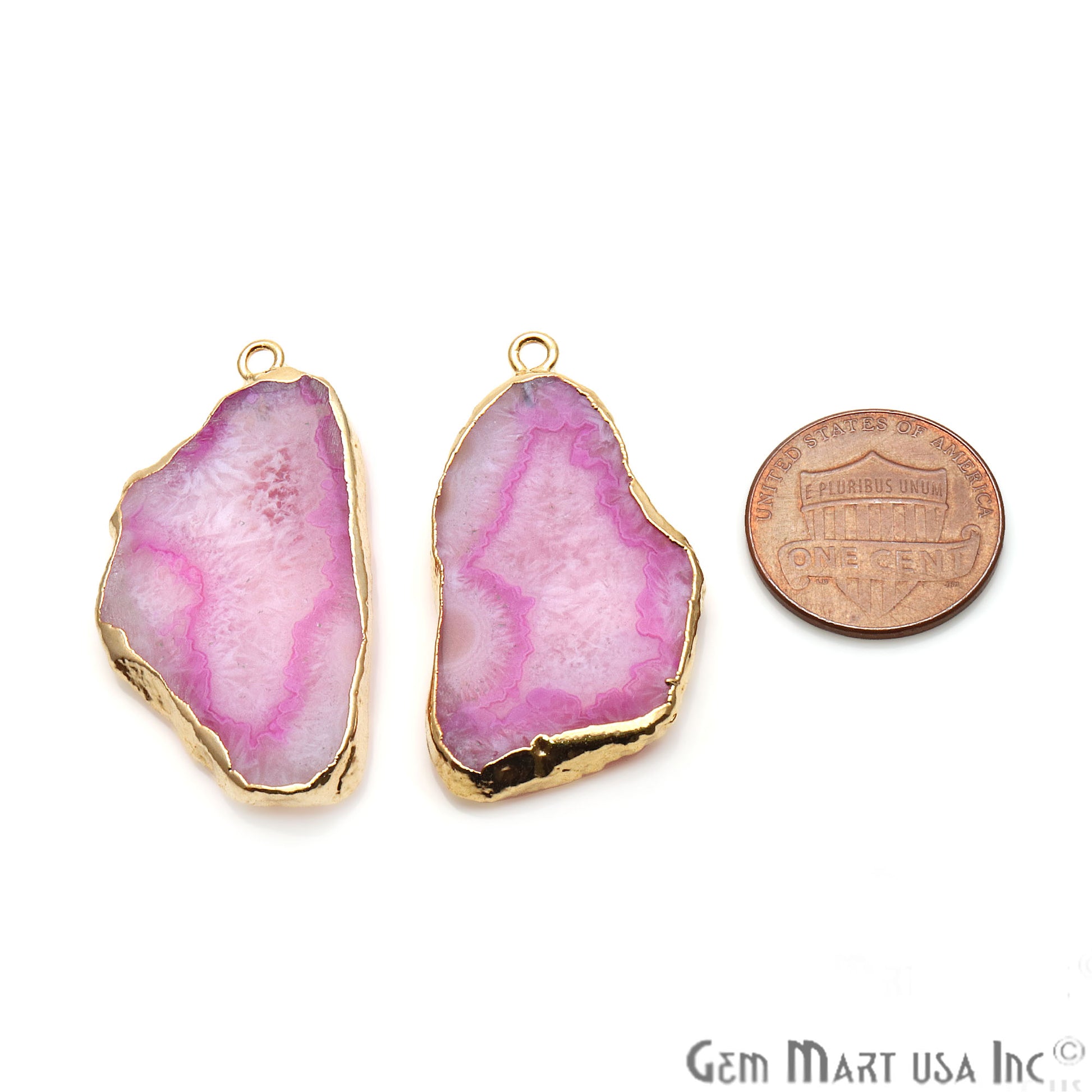 Agate Slice 19x38mm Organic Gold Electroplated Gemstone Earring Connector 1 Pair - GemMartUSA