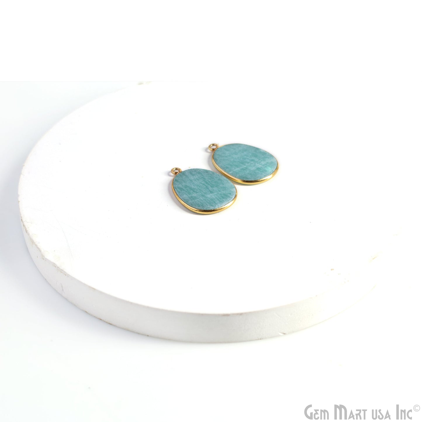 Amazonite Free Form Gold Plated Single Bail Bezel Smooth Slab Slice Thick Gemstone Connector 29x16mm 1 Pair