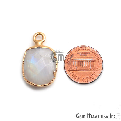 Rainbow Moonstone Octagon 10x12mm Gold Electroplated Single Bail Gemstone Connector - GemMartUSA