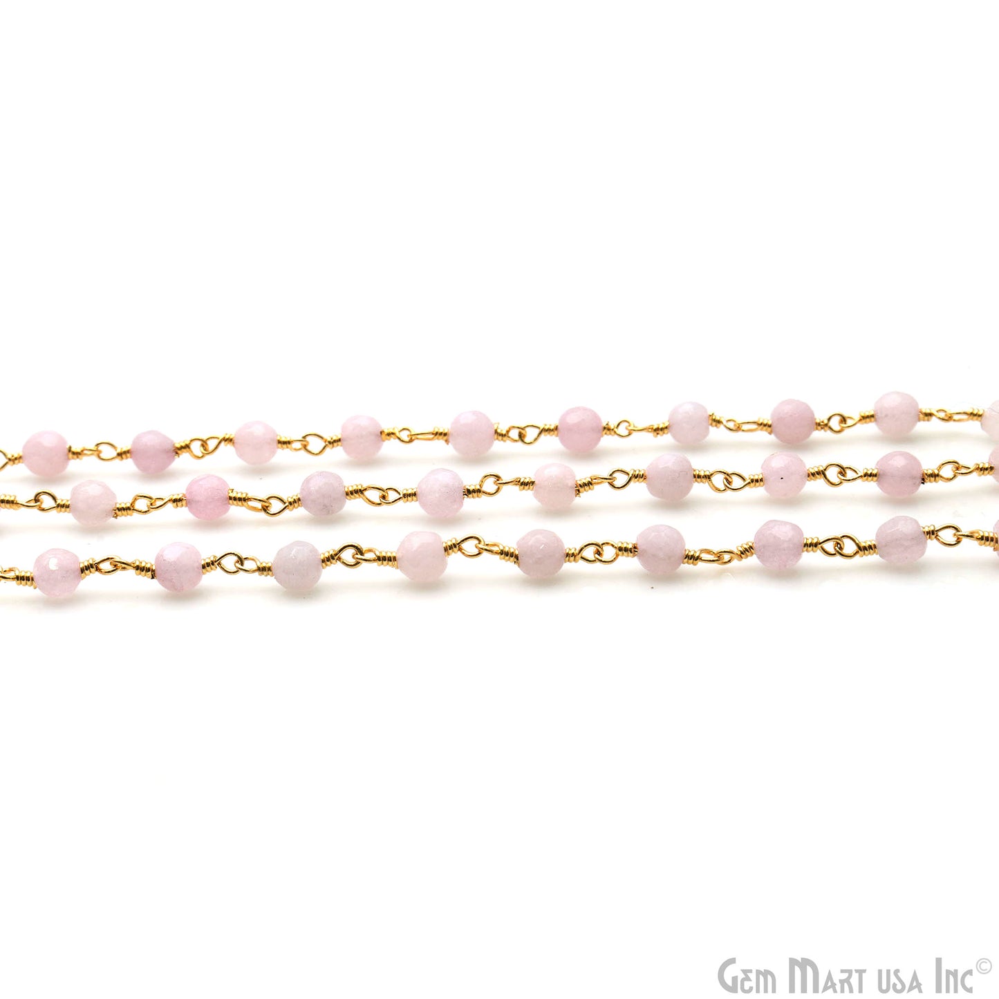 Light Pink Jade Faceted Beads 4mm Gold Plated Wire Wrapped Rosary Chain