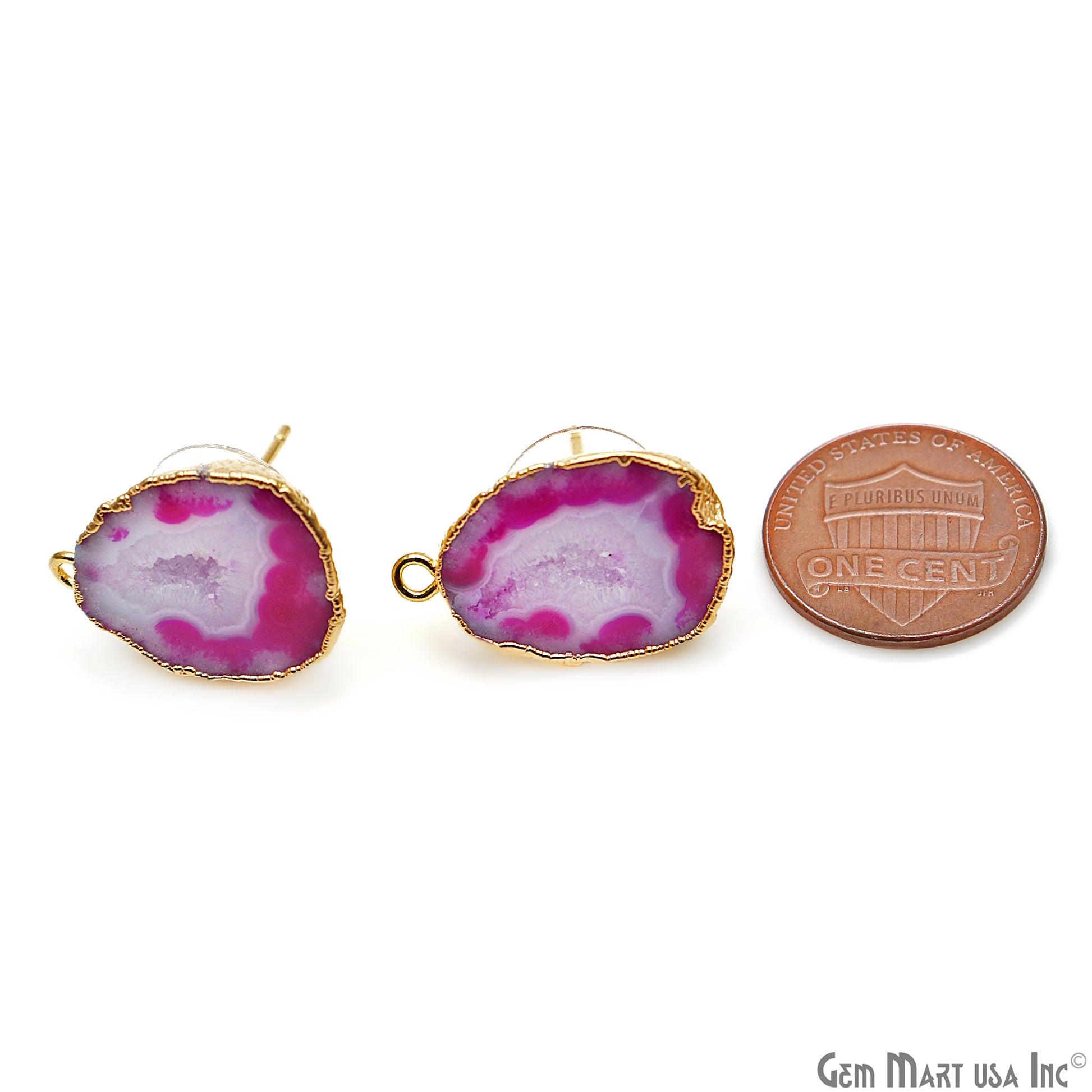 DIY Agate Slice Geode Druzy 16x23mm Gold Electroplated Loop Connector Studs Earrings - GemMartUSA