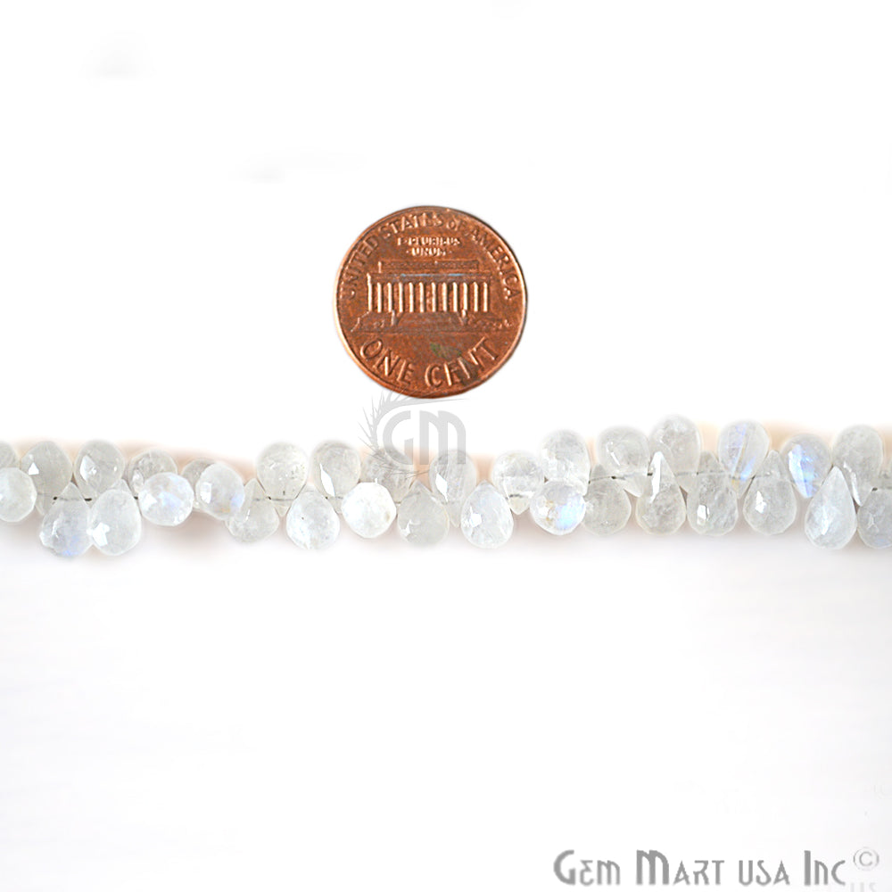 Rainbow Moonstone Briolette Faceted Gemstone 6x4mm Rondelle Beads - GemMartUSA