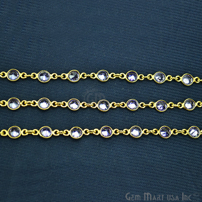 Tanzanite 4mm Round Gold Bezel Continuous Connector Chain - GemMartUSA (764303605807)