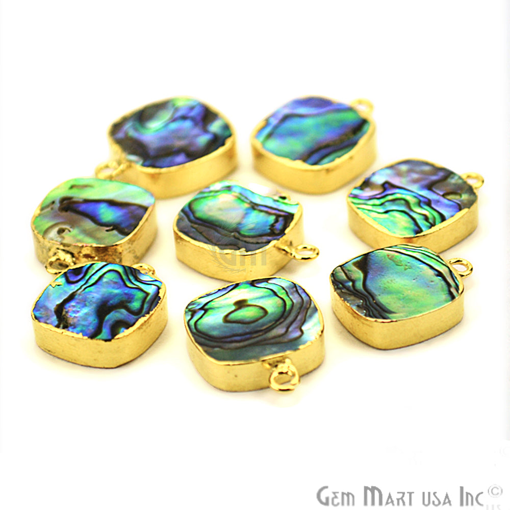 Abalone 14mm Cushion Shape Gold Electroplated Single Bail Gemstone Connector - GemMartUSA