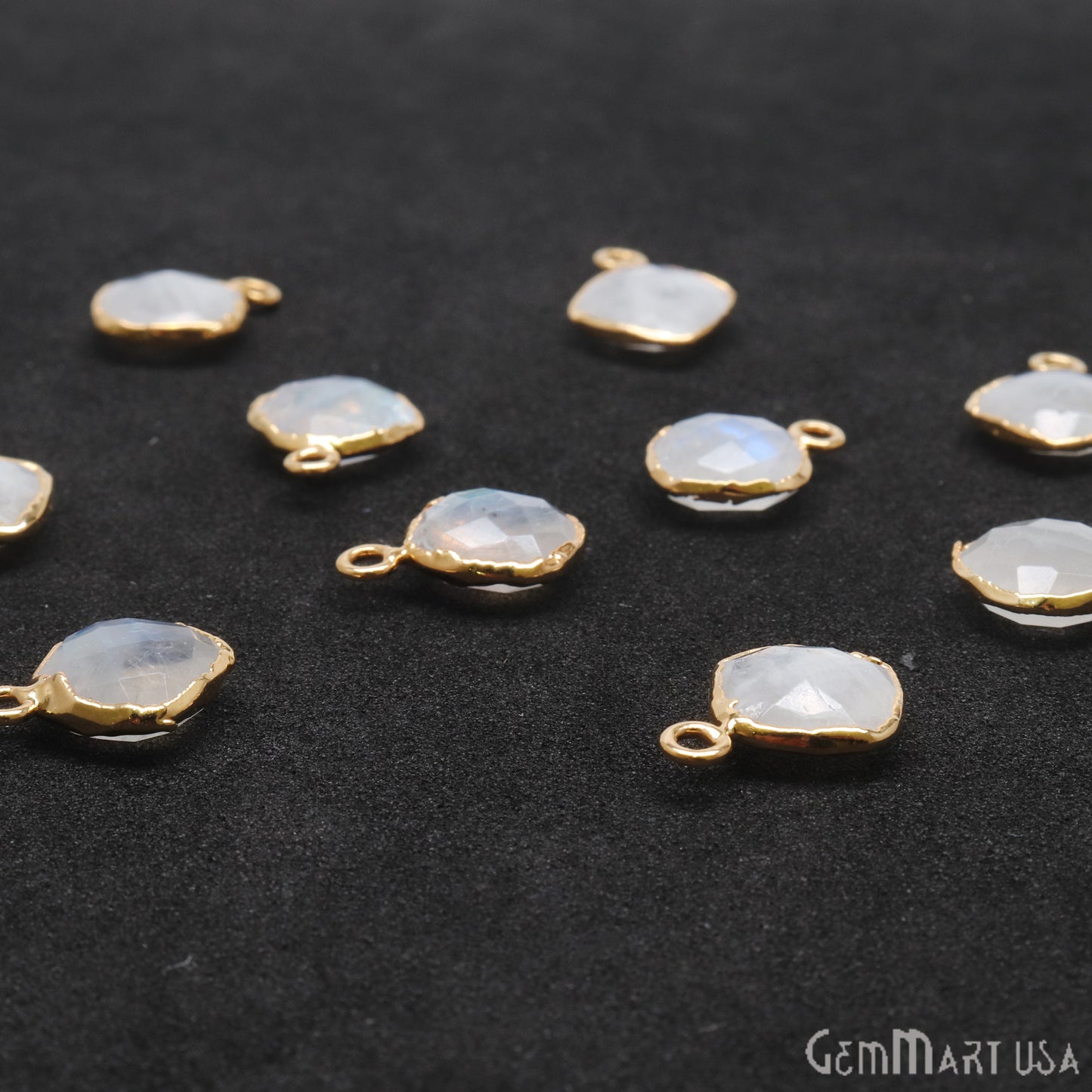 Rainbow Moonstone 10mm Cushion Gold Electroplated Single Bail Connector