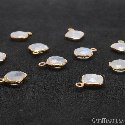 Rainbow Moonstone 10mm Cushion Gold Electroplated Single Bail Connector