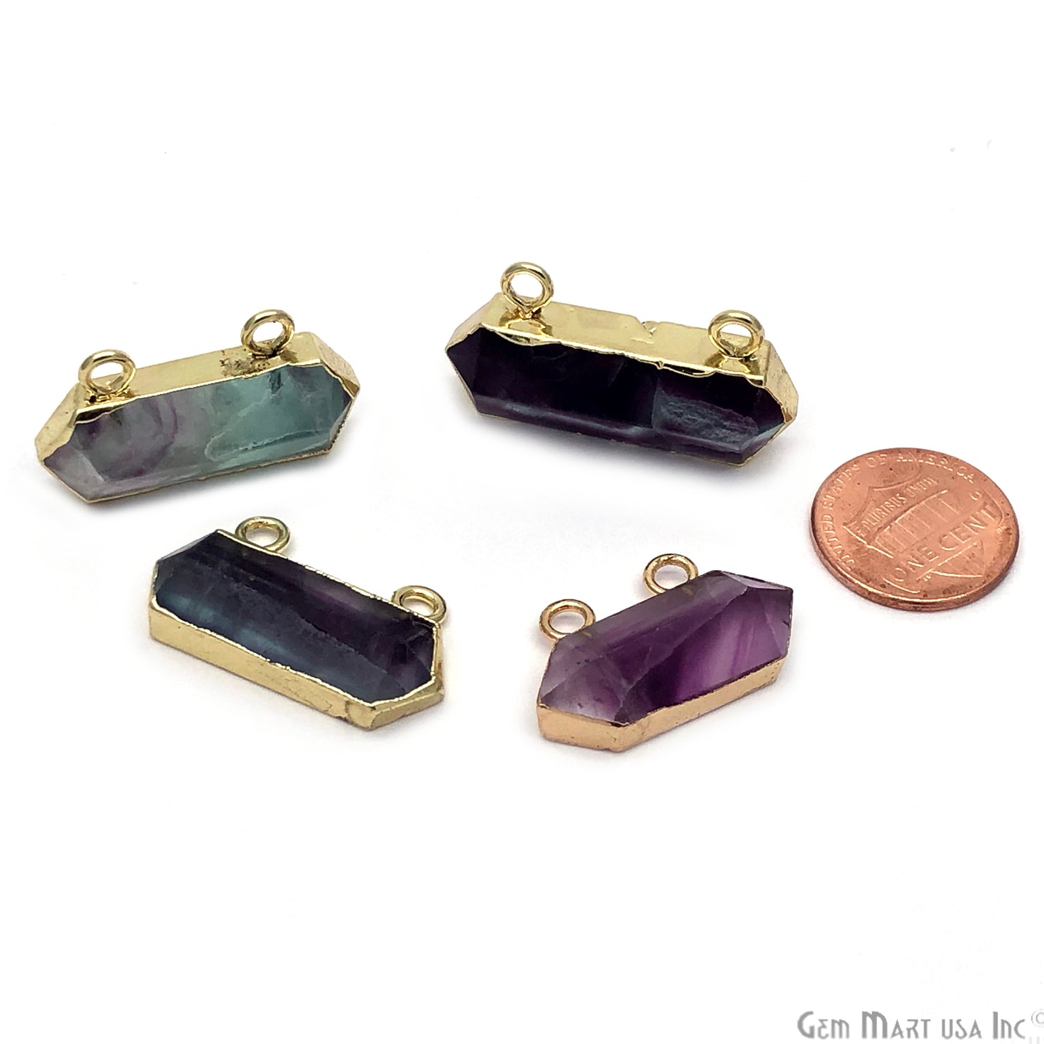 Double Point Fluorite Gemstone Bar Necklace Pendant - GemMartUSA