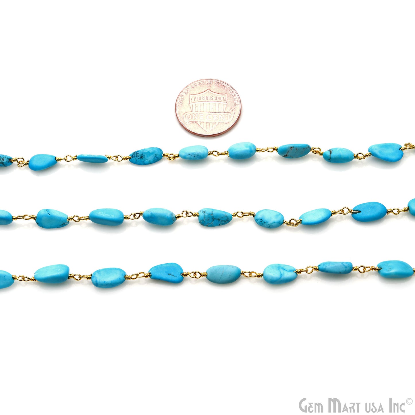 Turquoise 12x5mm Tumble Beads Gold Plated Rosary Chain