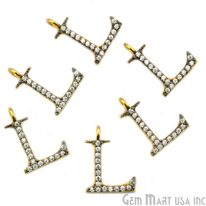 L' Alphabet Charm CZ Pave Gold Vermeil Charm for Bracelet & Pendants - GemmartUSA
