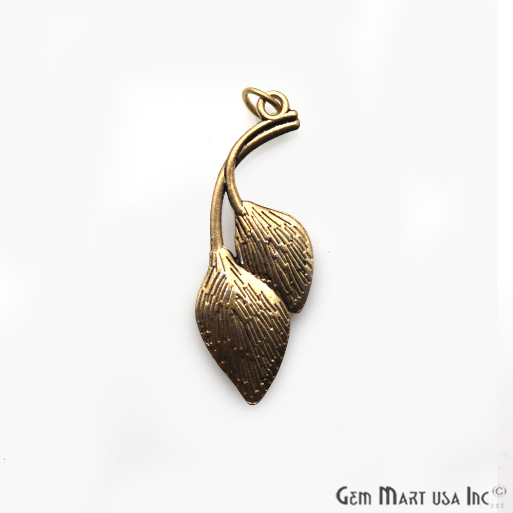 Leaf Shape Antique Plated 37x15mm Charm For Bracelets & Pendants - GemMartUSA