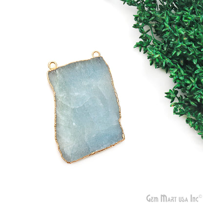Aquamarine Free Form shape 59x36mm Gold Electroplated Gemstone Cat Bail Connector