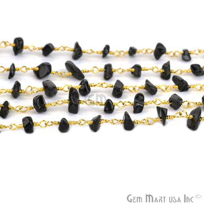 Black Spinel 4-6mm Nugget Chip Gold Plated Wire Wrapped Beads Rosary Chain (762925187119)