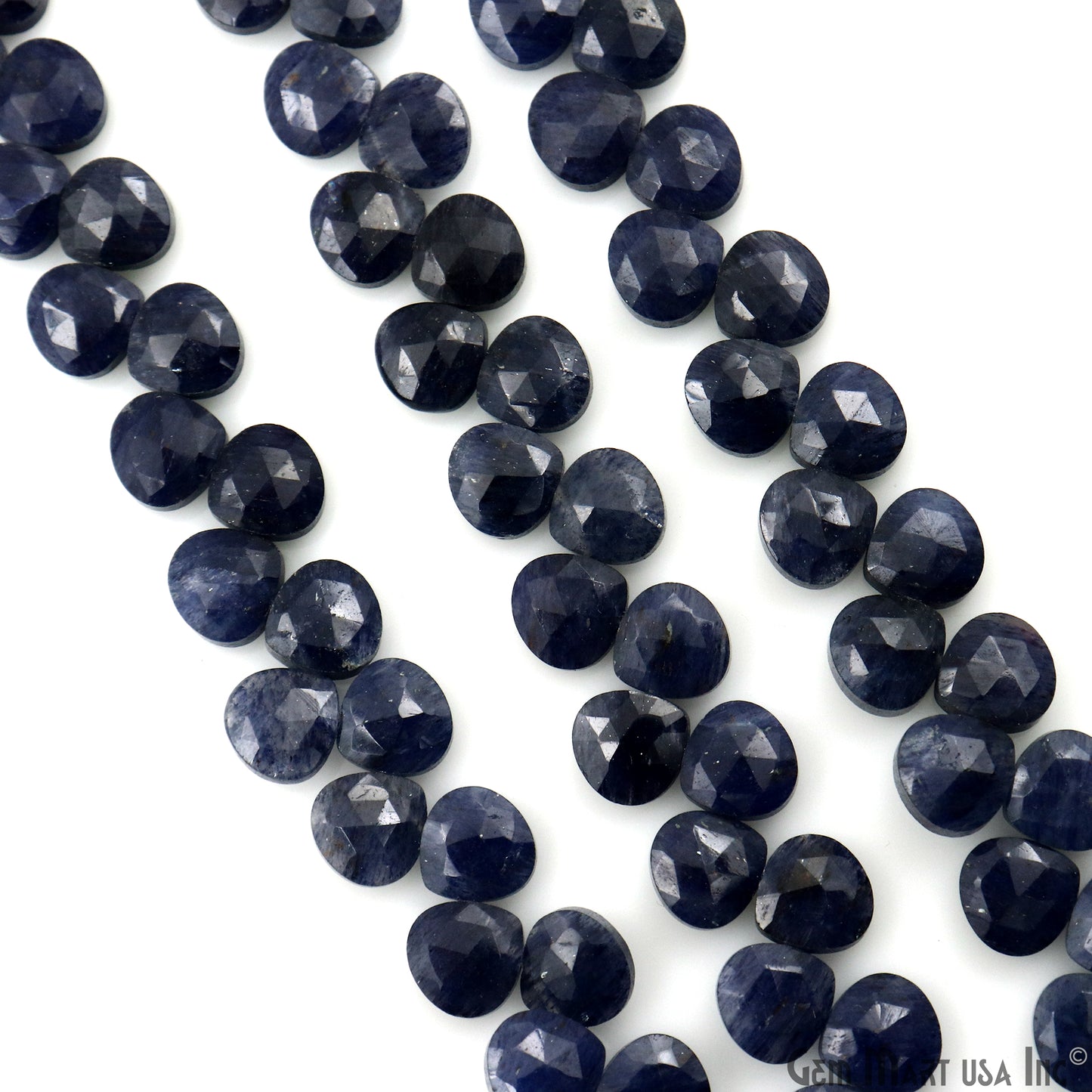 Sapphire Heart Beads, 7 Inch Gemstone Strands, Drilled Strung Briolette Beads, Heart Shape, 7mm