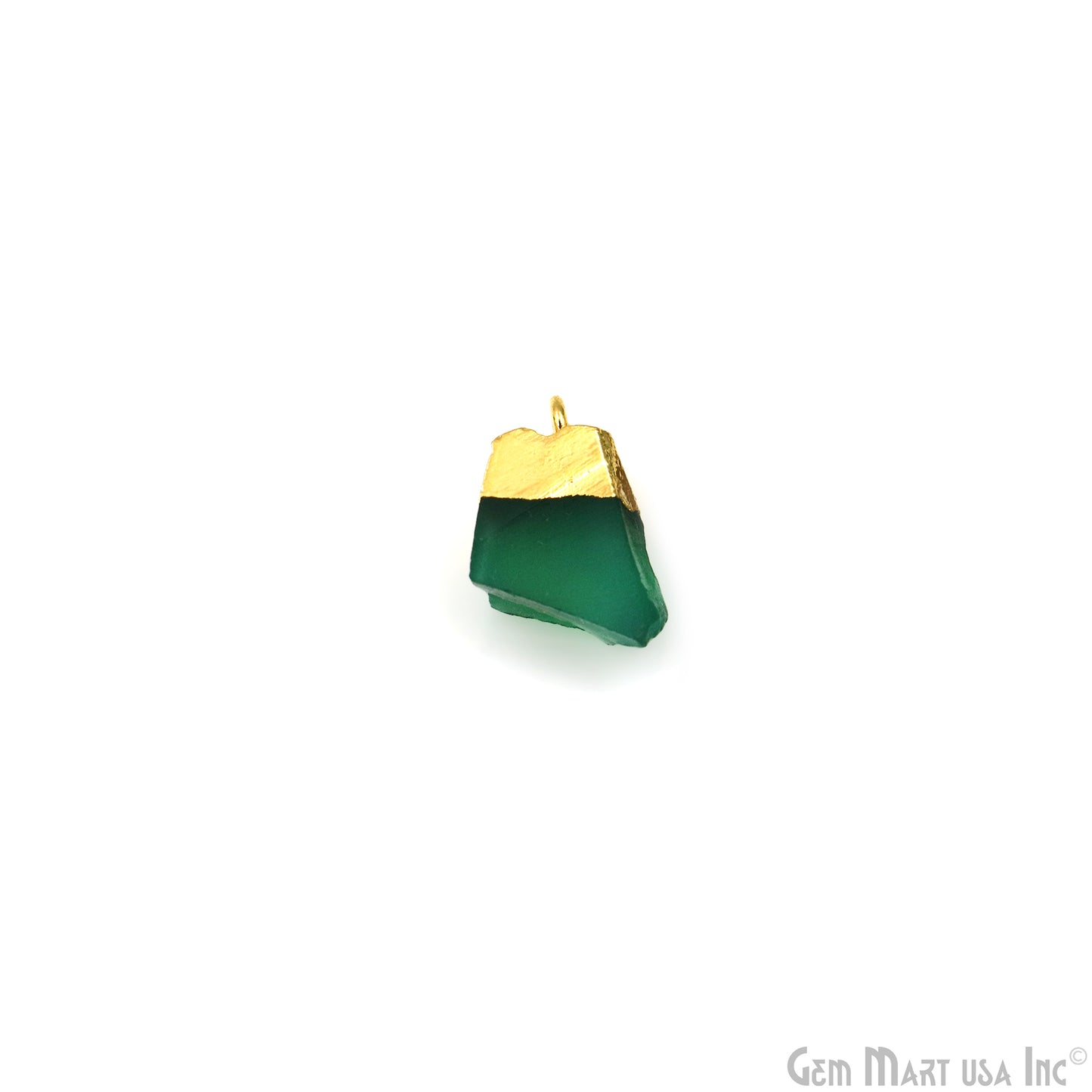 Rough Green Onyx Gemstone 15x10mm Organic Gold Edged Single Bail Connector