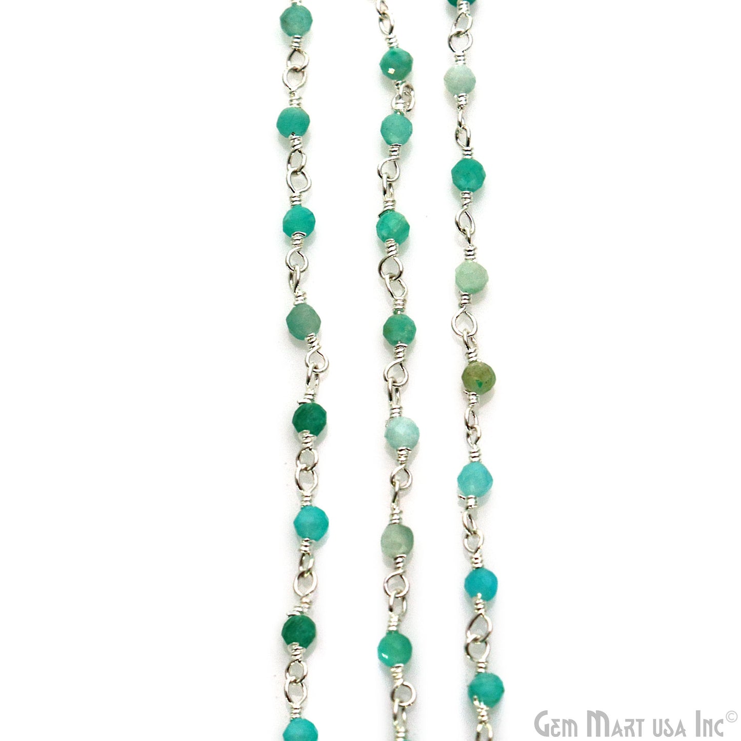 Amazonite 2-2.5mm Tiny Beads Silver Plated Wire Wrapped Rosary Chain