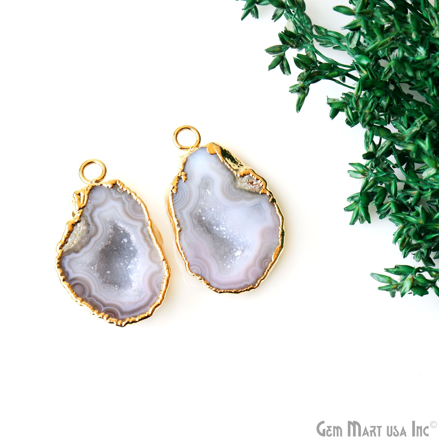 Geode Druzy 20x32mm Organic Gold Electroplated Single Bail Gemstone Earring Connector 1 Pair