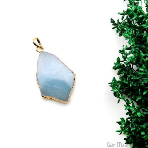 Amazonite Free Form shape 40x25mm Gold Electroplated Gemstone Single Bail Pendant