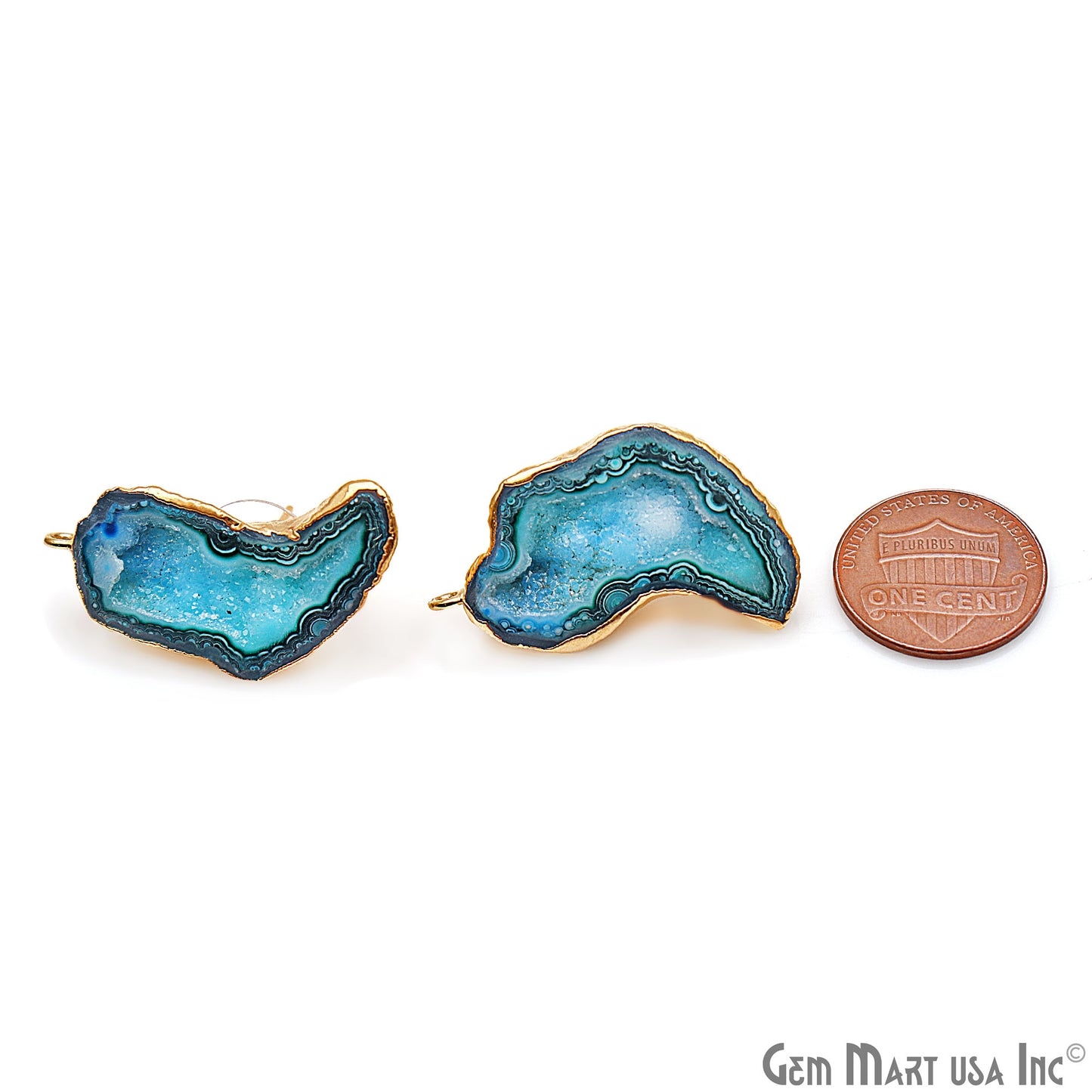 DIY Agate Slice Geode Druzy 33x17mm Gold Electroplated Loop Connector Studs Earrings - GemMartUSA