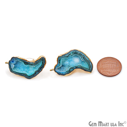 DIY Agate Slice Geode Druzy 33x17mm Gold Electroplated Loop Connector Studs Earrings - GemMartUSA