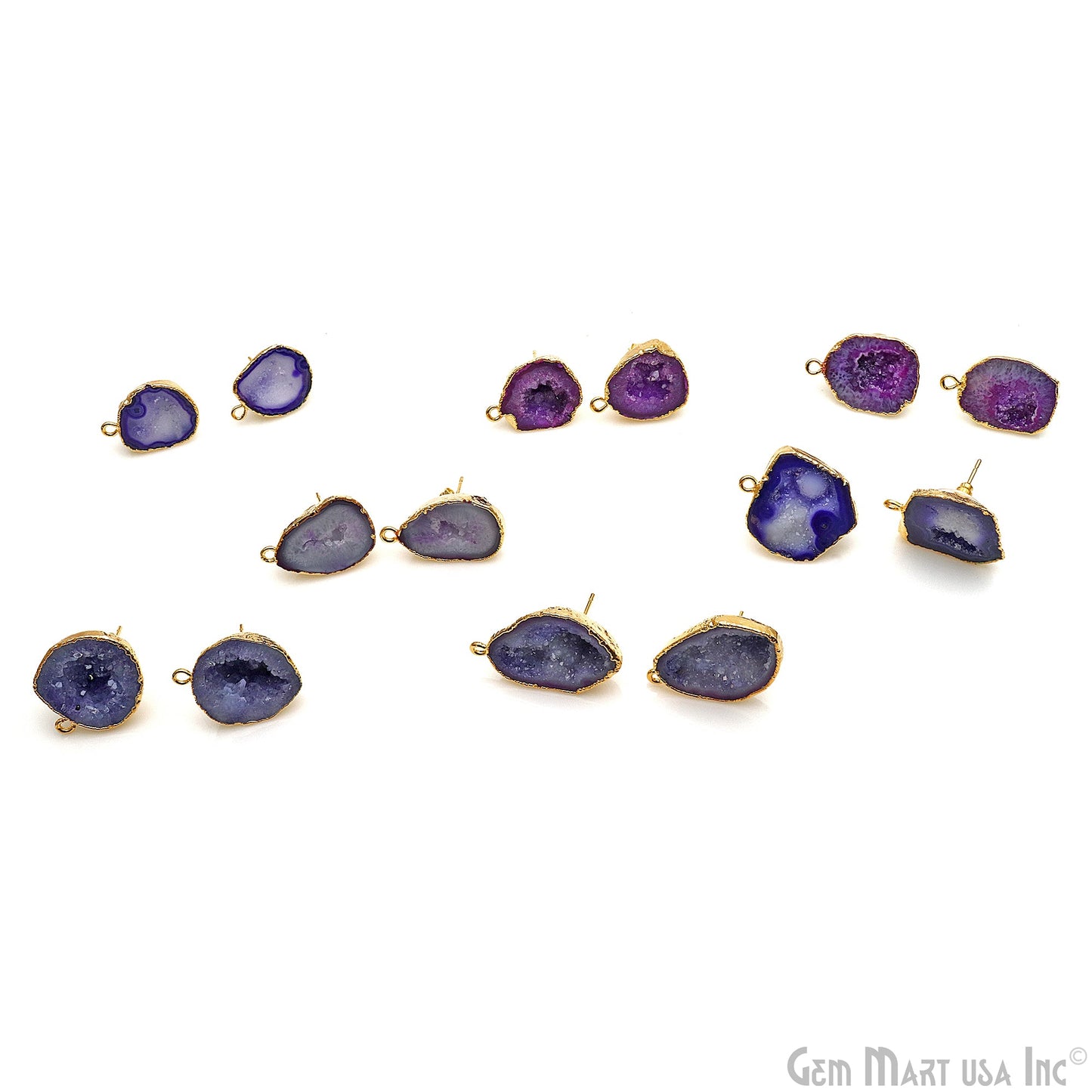 DIY Agate Slice Geode Druzy Gold Edged Loop Connector Studs Earrings