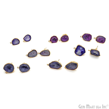 DIY Agate Slice Geode Druzy Gold Edged Loop Connector Studs Earrings