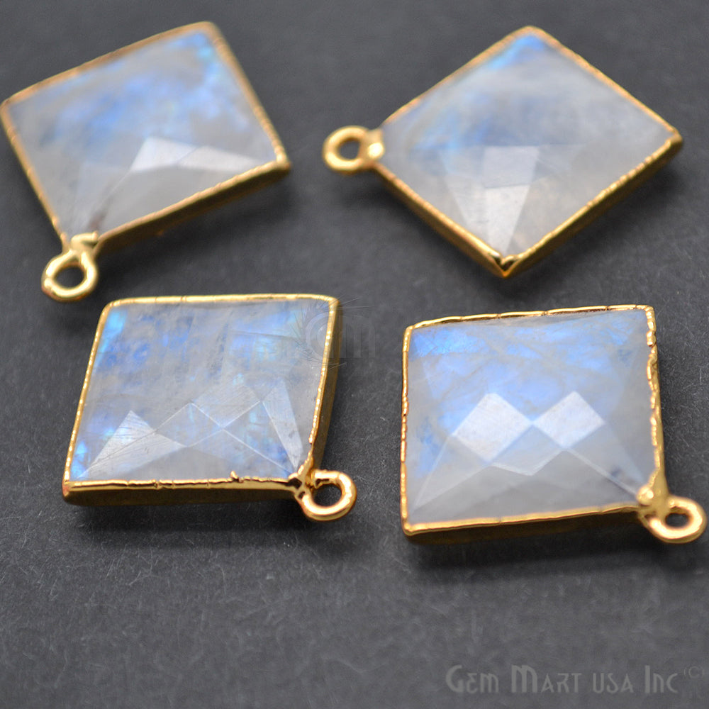 Rainbow Moonstone Square 16mm Gold Electroplated Single Bail Gemstone Connector - GemMartUSA