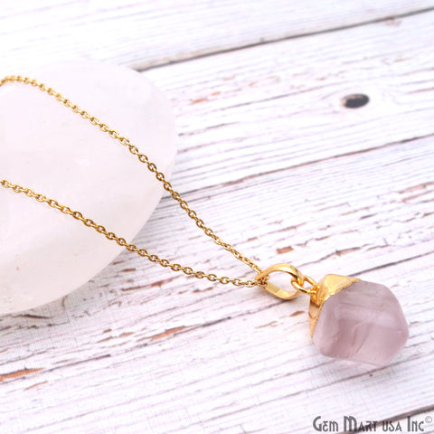 Rose Quartz Tumble 22x17mm Free Form Shape Gold Plated Pendant