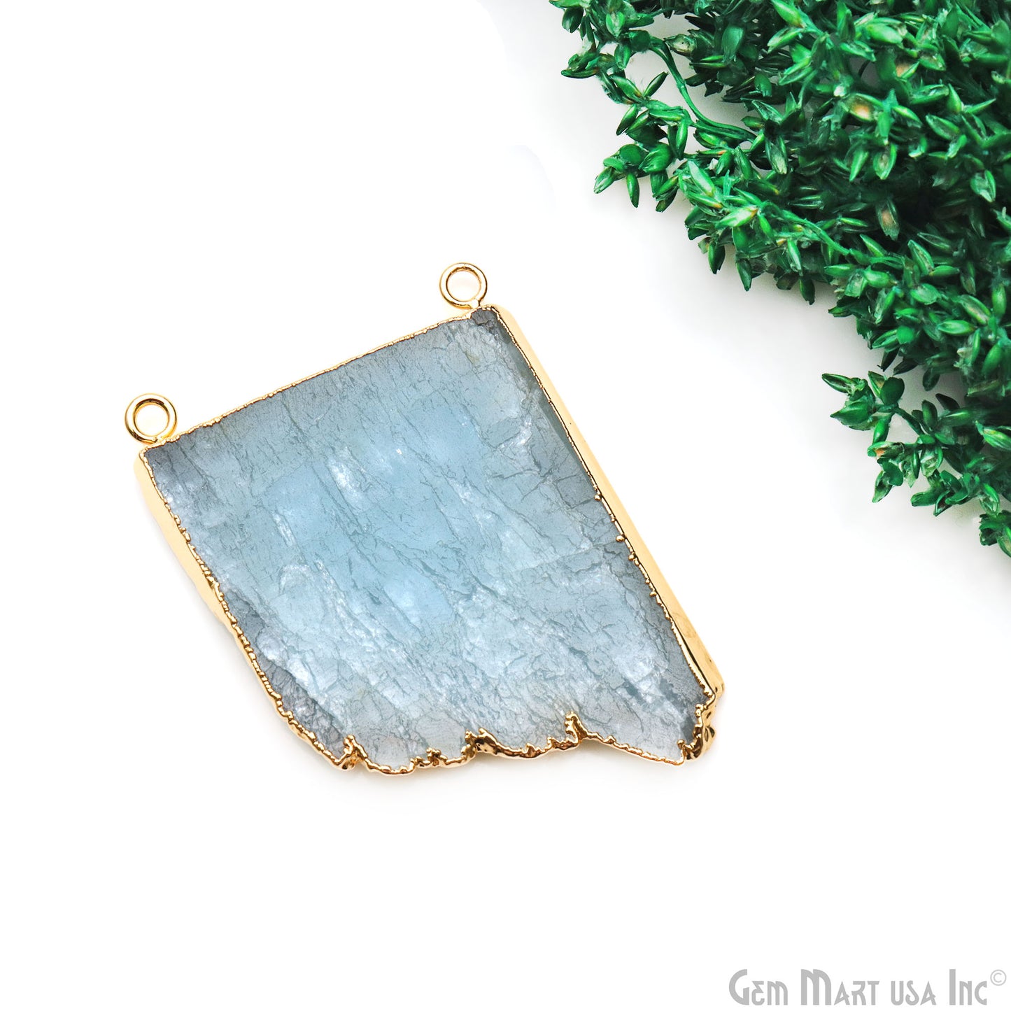 Aquamarine Free Form shape 54x40mm Gold Electroplated Gemstone Cat Bail Connector