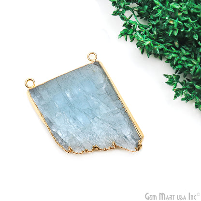 Aquamarine Free Form shape 54x40mm Gold Electroplated Gemstone Cat Bail Connector