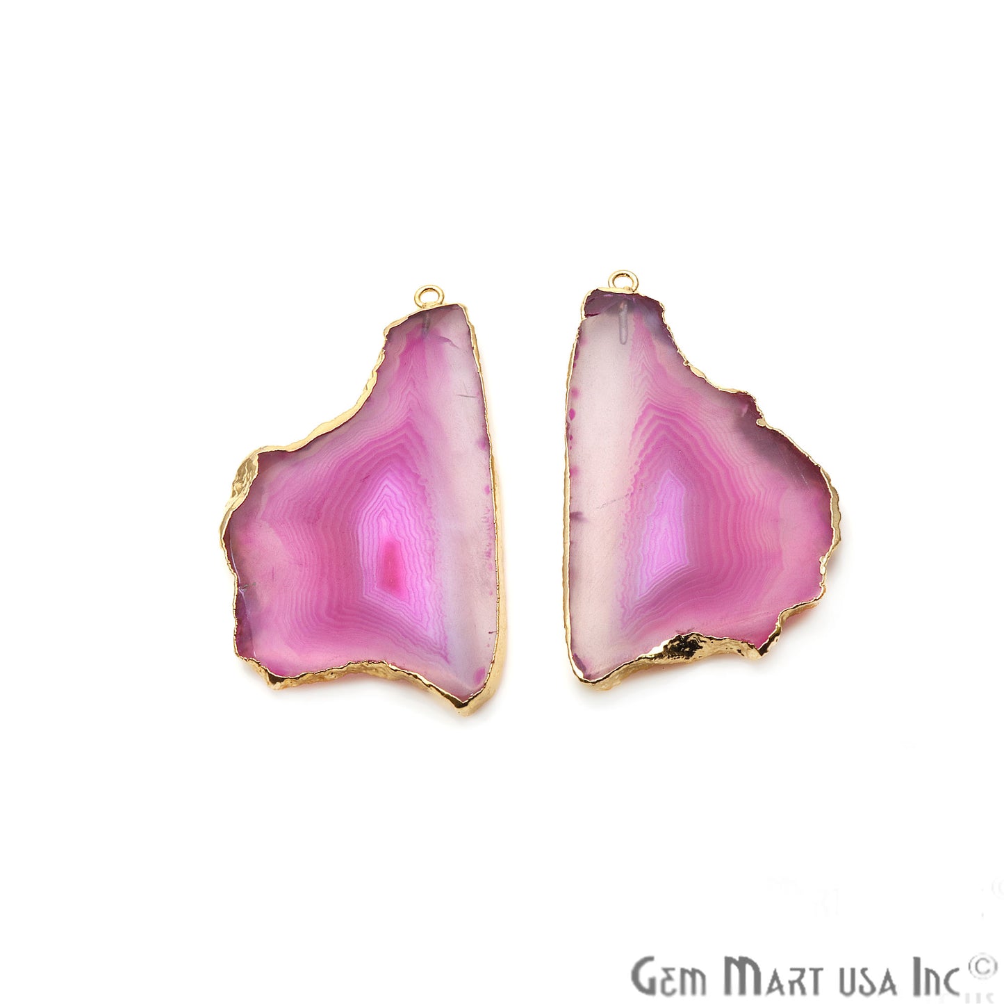 Agate Slice 34x55mm Organic Gold Electroplated Gemstone Earring Connector 1 Pair - GemMartUSA