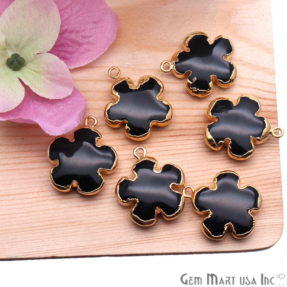 Flower Shape Gemstone Gold Edged Connector Charm (Pick Gemstone, Bail) - GemMartUSA