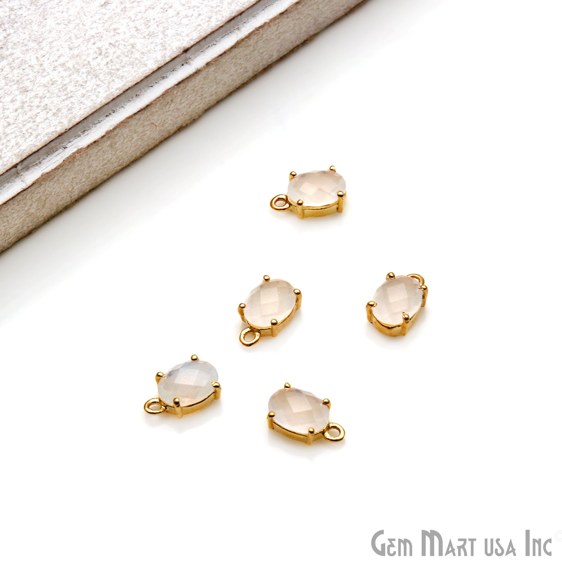 Oval 6x8mm Gold Plated Prong Setting Gemstone Connector (Pick Stone) - GemMartUSA