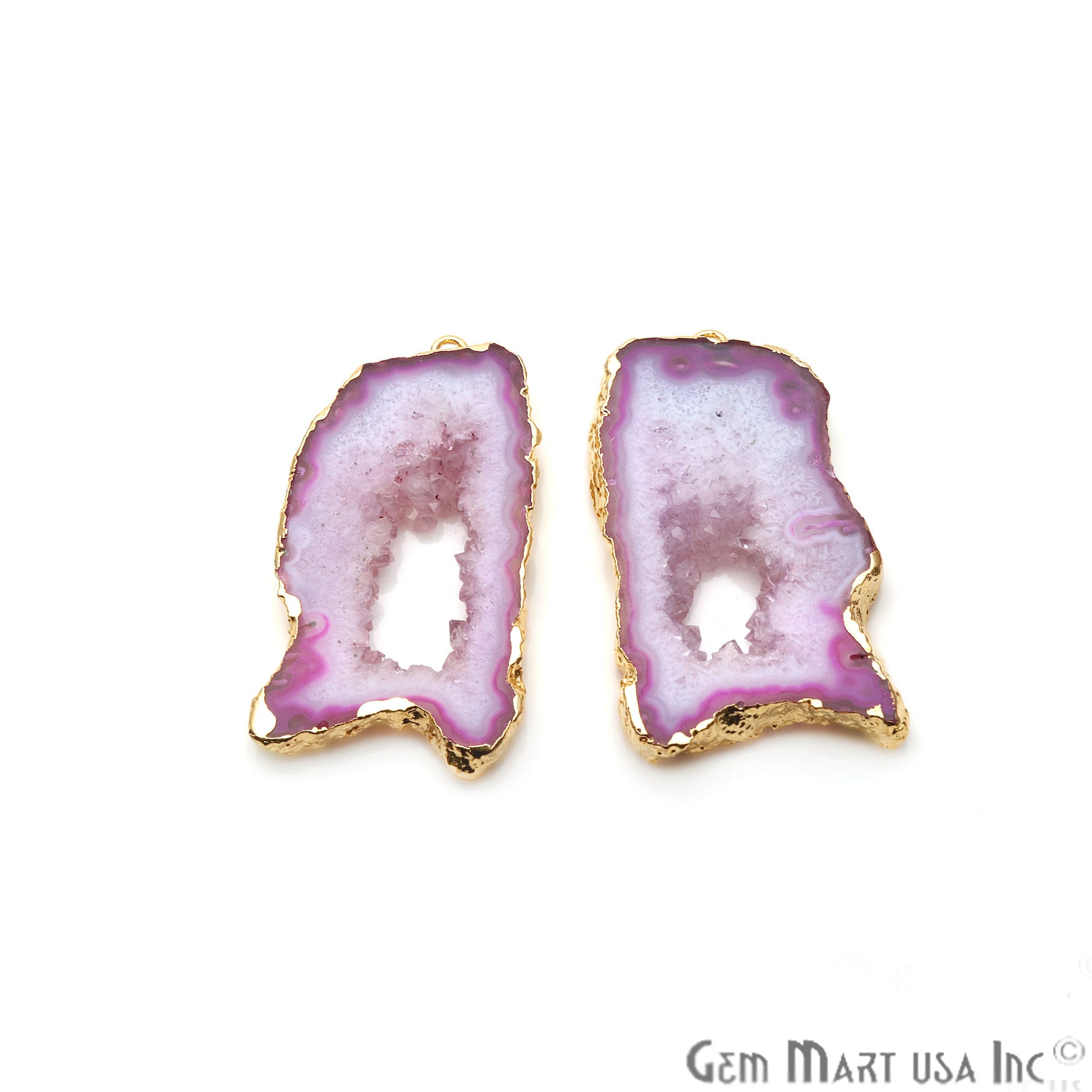 Agate Slice 47x24mm Organic Gold Electroplated Gemstone Earring Connector 1 Pair - GemMartUSA