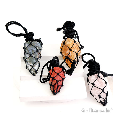 Macrame Cage & Cord Crystal Holder Necklace Stone Holder Macrame Pendant 48x25mm