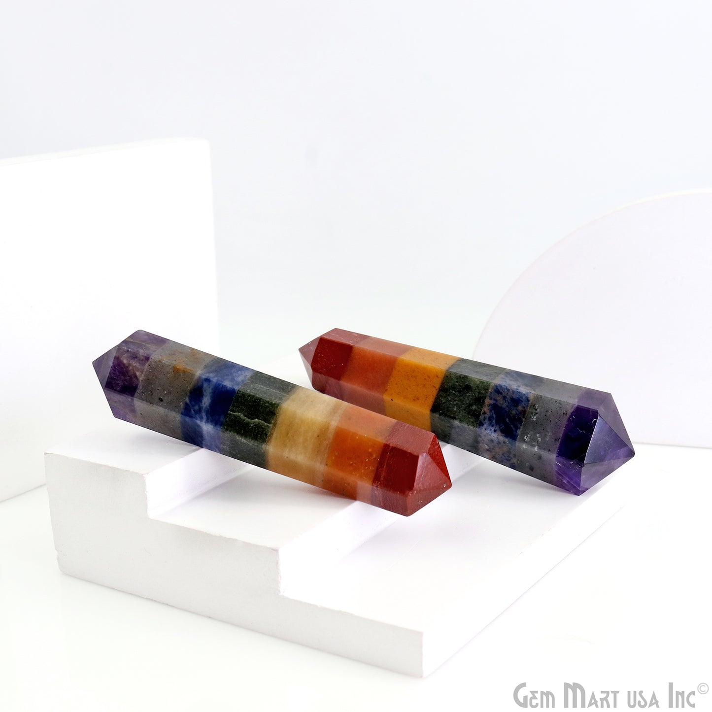 7 Chakra Double Point Pencil Tower Healing Meditation Gemstones 2-3 Inch