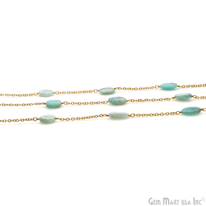 Amazonite Tumble Beads 10x6mm Gold Wire Wrapped Rosary Chain