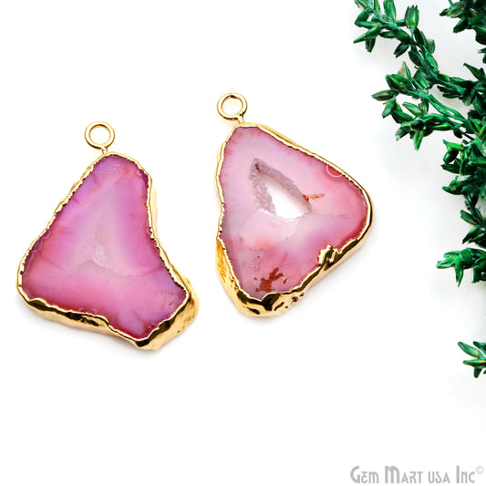 Agate Slice 38x27mm Organic Gold Electroplated Gemstone Earring Connector 1 Pair