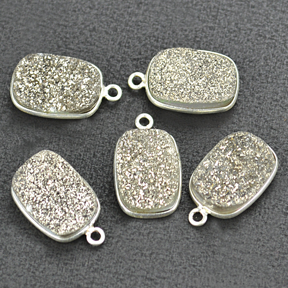 Titanium Platinum Druzy 10x14mm Octagon Connector (Pick Bail,Plating) - GemMartUSA
