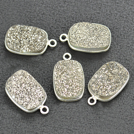 Titanium Platinum Druzy 10x14mm Octagon Connector (Pick Bail,Plating) - GemMartUSA