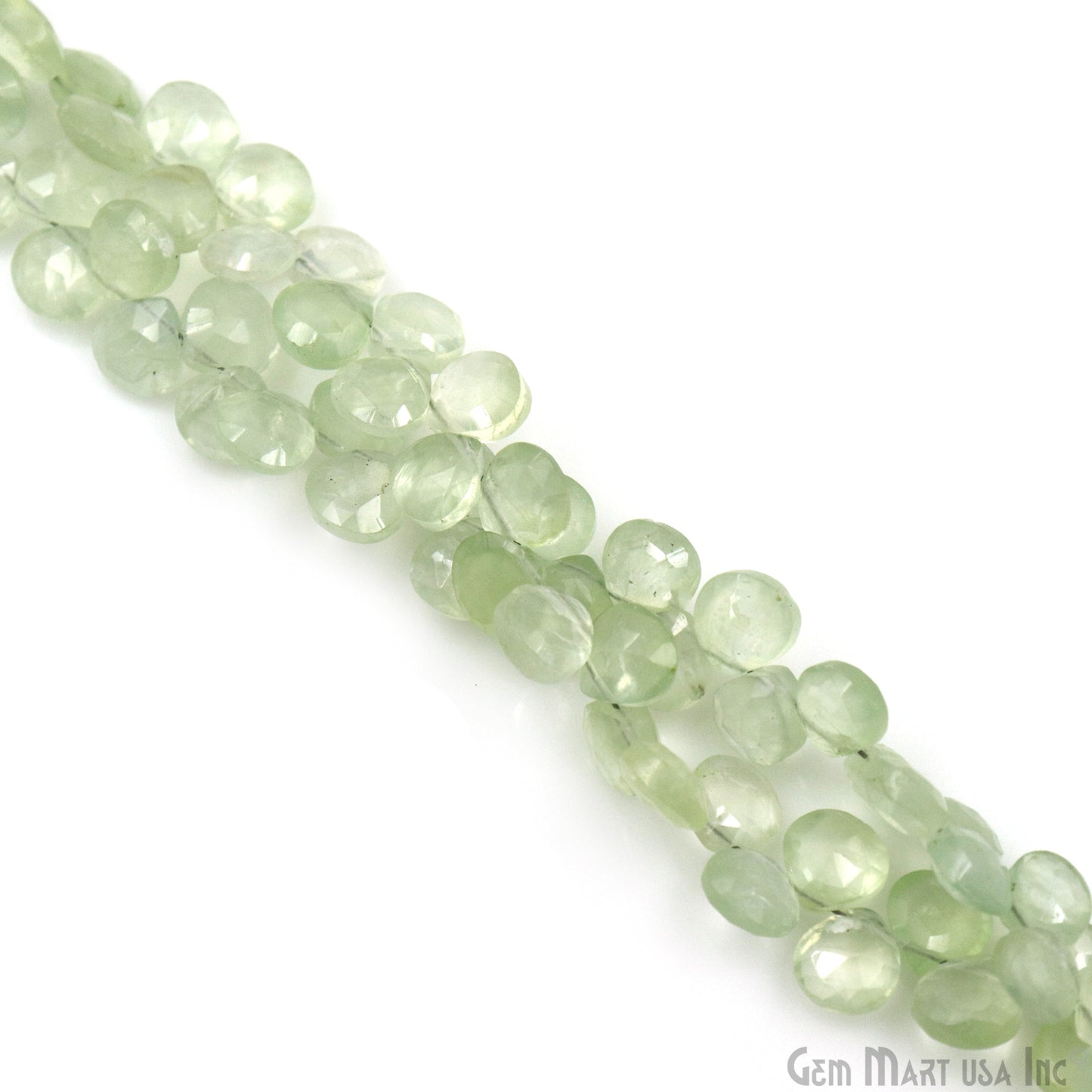 Prehnite Heart Beads, 8 Inch Gemstone Strands, Drilled Strung Briolette Beads, Heart Shape, 7mm