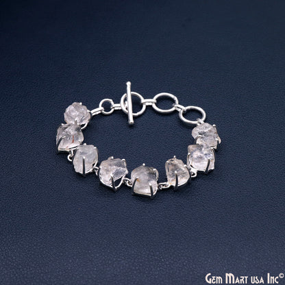 Natural Rough Gemstone In Silver Plated Prong Setting Toggle Clasp Bracelet 7 Inch