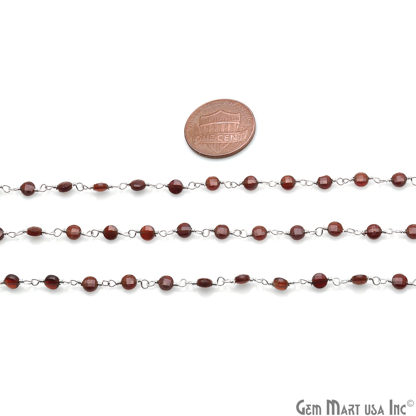 Pink Garnet Faceted 3-4mm Silver Wire Wrapped Rosary Chain - GemMartUSA