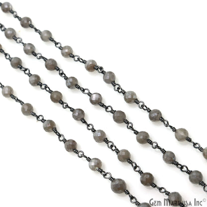 Mistique Labradorite Gemstone Faceted Beads 4mm Oxidized Wire Wrapped Bead Rosary Chain