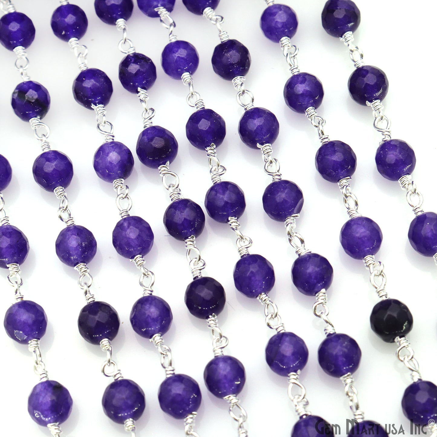 Amethyst Jade Cabochon 6mm Beads Silver Wire Wrapped Rosary Chain