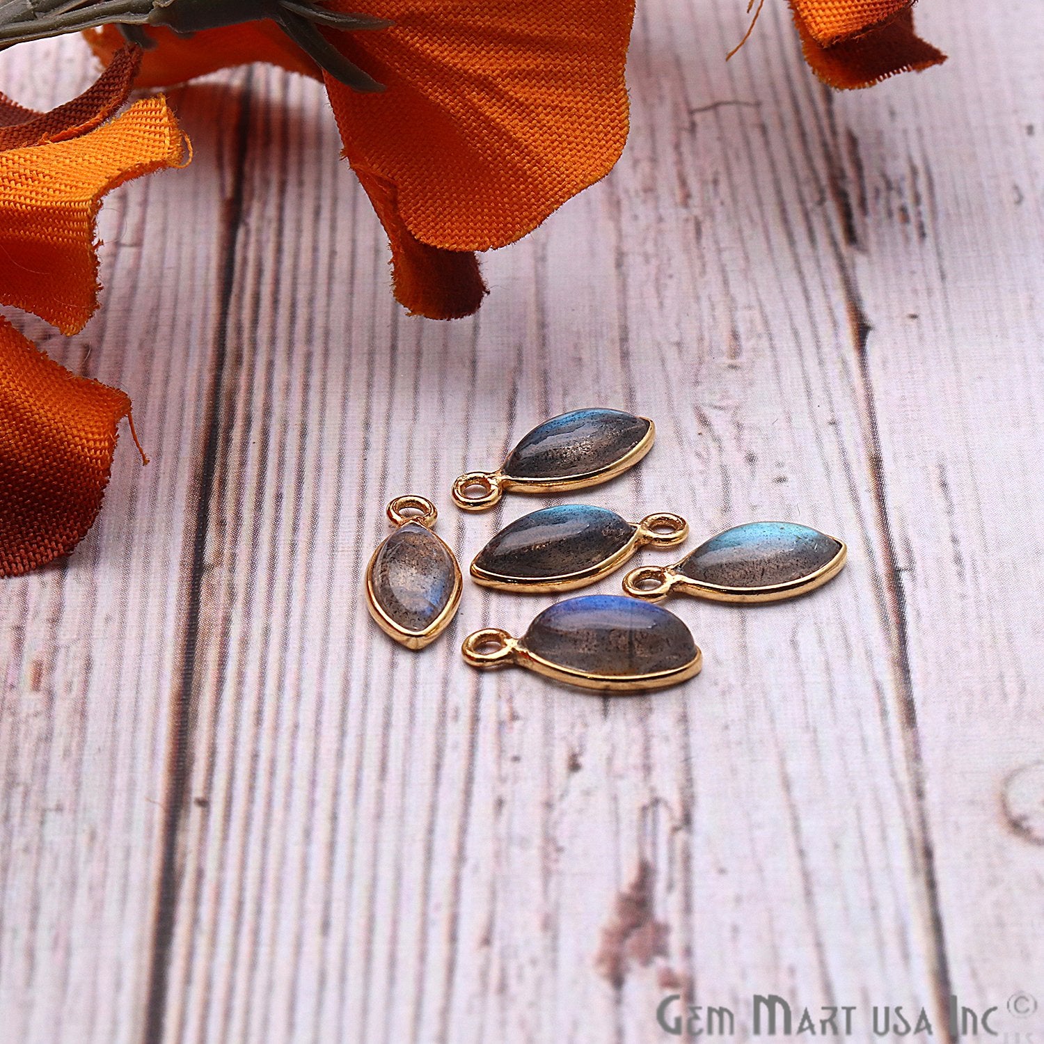 Labradorite Gemstone Cabochon 5x10mm Marquise Shaped Connector (Pick Your Bail) - GemMartUSA