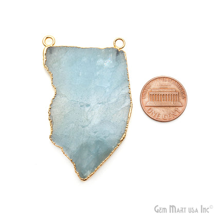 Aquamarine Free Form shape 60x33mm Gold Electroplated Gemstone Cat Bail Connector