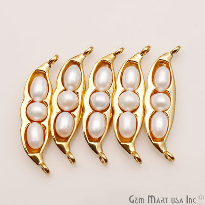 Pearl Pea Pod Shaped Pendant Connector, Gold plated Double Bail Pendant 38X10mm - GemMartUSA