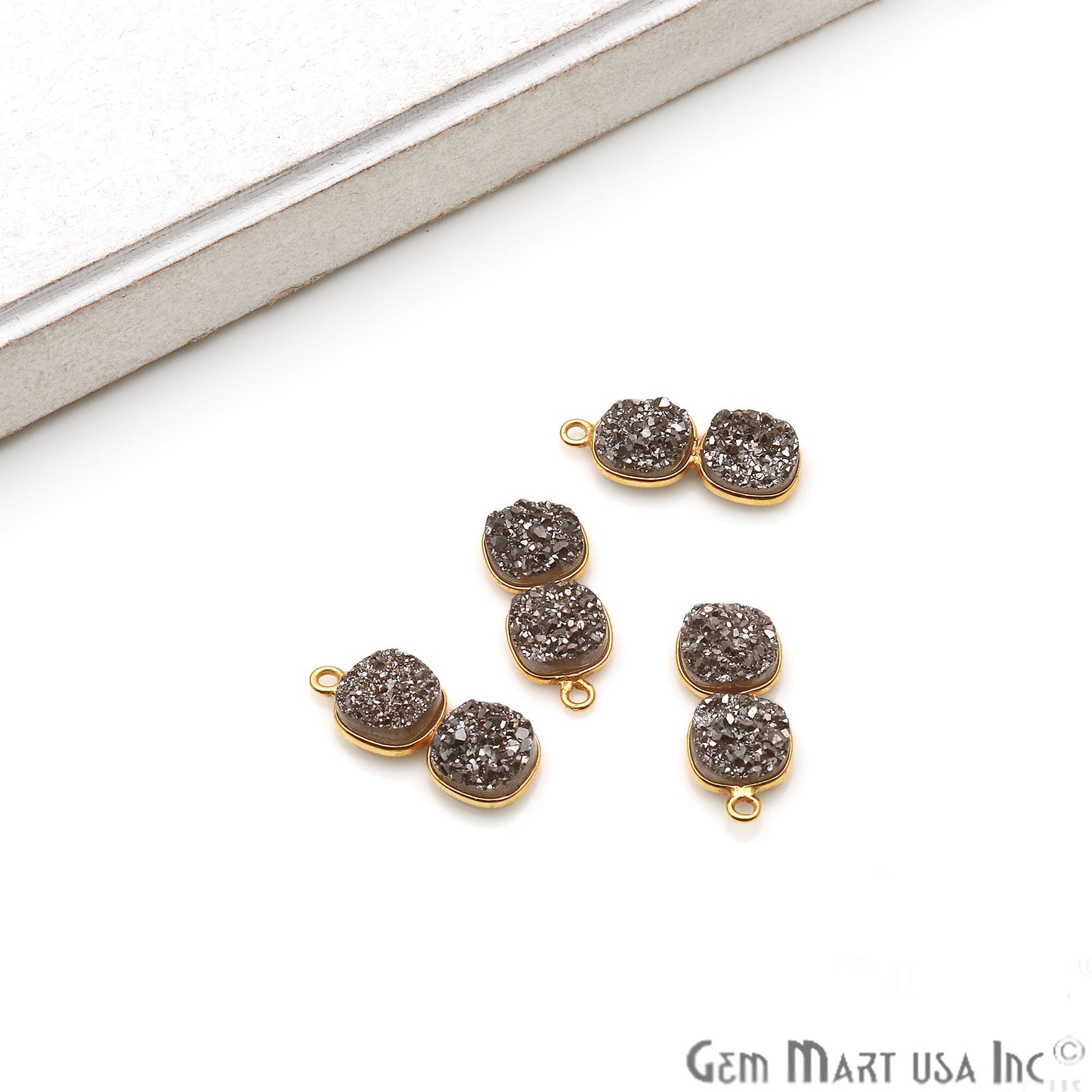 DIY Cushion Druzy Component 22x9mm Gold Plated Gemstone Connector (Pick Color) - GemMartUSA