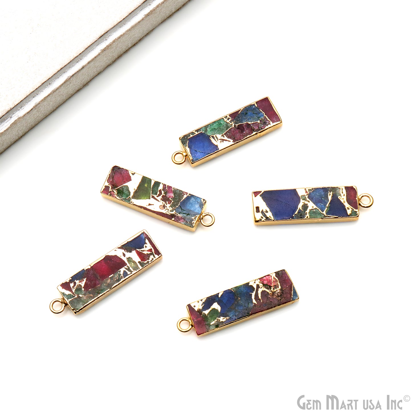 Mohave Turquoise Rectangle 25x8mm Gold Electroplated Single Bail Connector